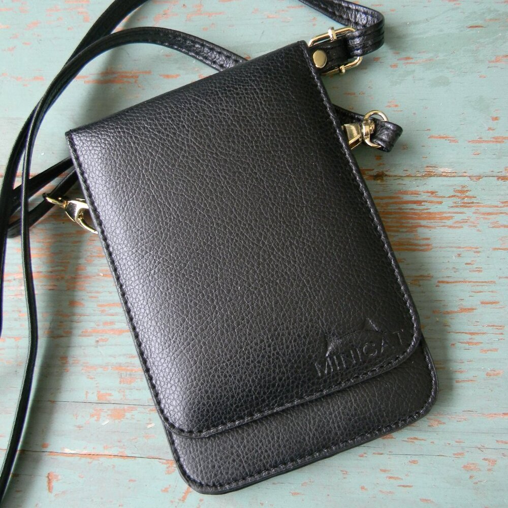 MINICAT BLACK FLAP CROSSBODY CELL PHONE HOLDER MIRROR BAG